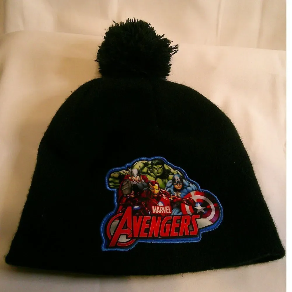 Marvel Avengers Black Beanie Hat with Pom Pom‎ Winter Superhero Fan Gear